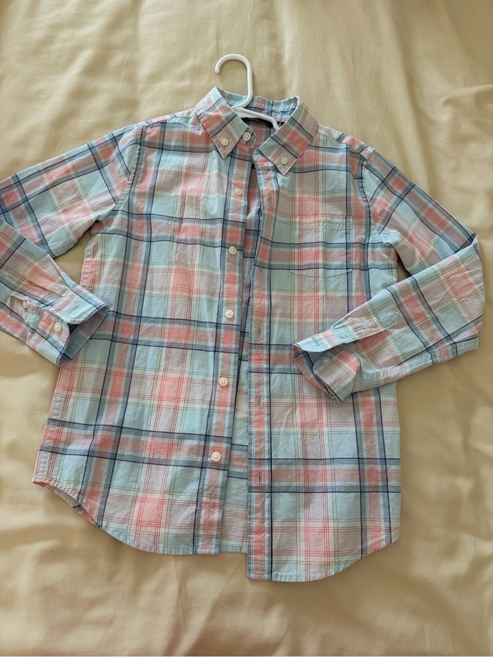 Janie and Jack Pastel Blue & Pink Plaid Button-Down Shirt boys size 7